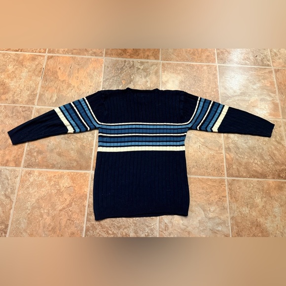 NYC Collection Navy Blue White Striped Ribbed Sweater Women’s Size M Retro Y2K - Picture 4 of 6